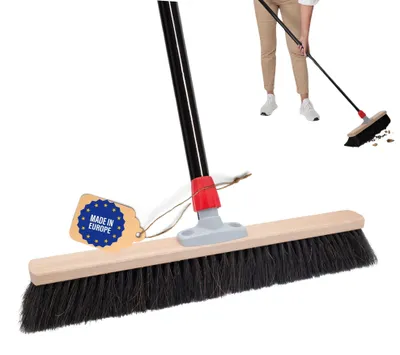 Obrázok produktu pre Novaliv metla do haly 40 cm so štetinami na rukoväti metla z konských vlasov jemná metla s rukoväťou ideálna ako dielenská metla metla do haly priemyselná metla metla do domu metla z prírodných vlasov metla do izby metla na vlasy metla do salónu metla mäkká