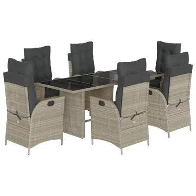 Produktbild von 7-tlg. Garten-Essgruppe mit Kissen Hellgrau Poly Rattan