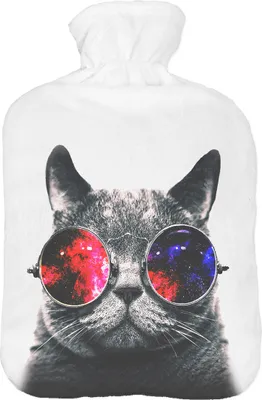 Produktbild von Wärmflasche mit Pullover Bezug 2 Liter Bettflasche mit schönen Fleece-Druck Bezug Gummi Wärmflasche mit Galaxy Cat [092]