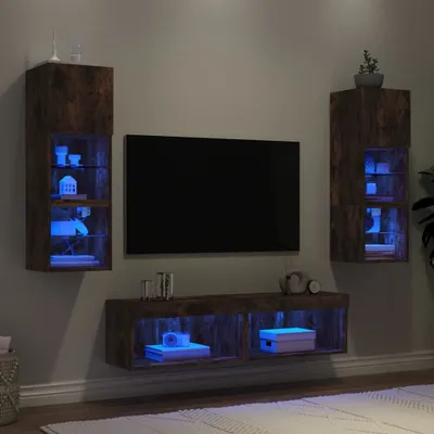 Obrázek produktu pro 2025 cloris 6dílná nástěnná skříňka s LED osvětlením materiál na bázi dřeva kouřový dub - TV stolky Výprodej3087437 3parcel