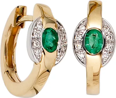 Produktbild von JOBO Creolen 585 Gold Gelbgold 16 Diamanten Brillanten 2 Smaragde grün Ohrringe