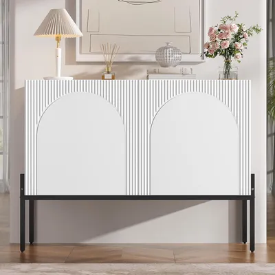 Productafbeelding van Flieks dressoir met 2 deuren en metalen poten, commode met een gebogen lijnendesign, buffet 100x40x75cm, wit