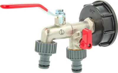 Produktbild von tecuro Doppel Kugelauslaufventil mit Steckkupplung und IBC Adapter Grobgewinde S60 x 6
