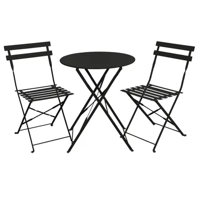 Produktbild von SVITA BERLIN Bistro-Set 3-teilig Garten-Set Garnitur Metall-Möbel Stuhl Tisch Klapp-Möbel Balkon-Set Schwarz
