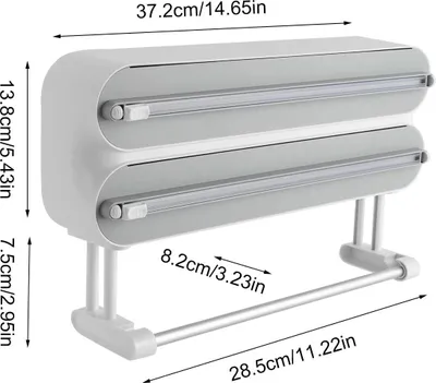 Produktbild von Wandmontierter Folien- und Frischhaltefolien Spender - 3-in-1 Küchenrollenhalter - Magnetisch und selbstklebend - Für 15x28,5 cm Rollen - Grau