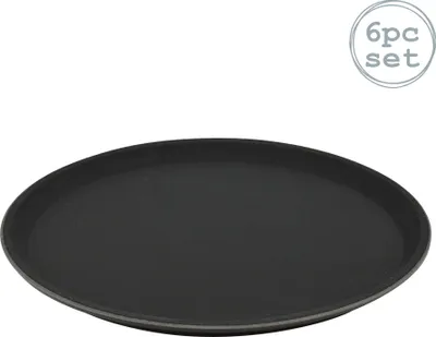 Produktbild von Runde, rutschfeste Serviertabletts – 28 cm – Schwarz – 6er-Pack