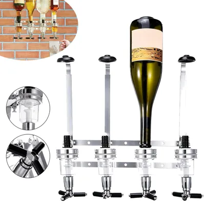 Produktbild von Wand-Flaschenhalter, Bar Halterung zur Wandmontage für 4 Flaschen, für Hausbars, Cocktails und Feiern