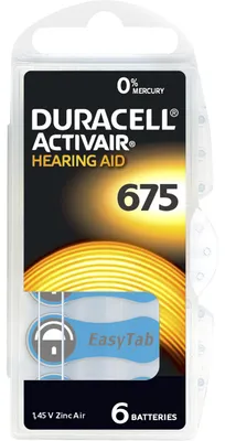 Produktbild von Duracell Hörgerätebatterie Hearing Aid 675, Batterie, (6 Stück, Größe