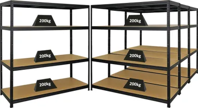Produktbild von Mega Deal | 4x Schwerlastregal Giant Elephant | HxBxT 160x150x60cm | Fachlast 200kg | Schwarz