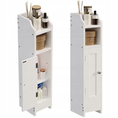 Produktbild von Hoher Badezimmerschrank mit einer Tür, weiß, moderne Loft-Optik, 80 cm