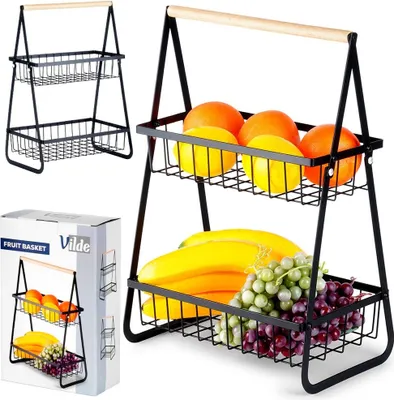 Obrázek produktu pro Vilde koš na ovoce koš na zeleninu kovový koš úložný koš z kovu černý 2stupňový