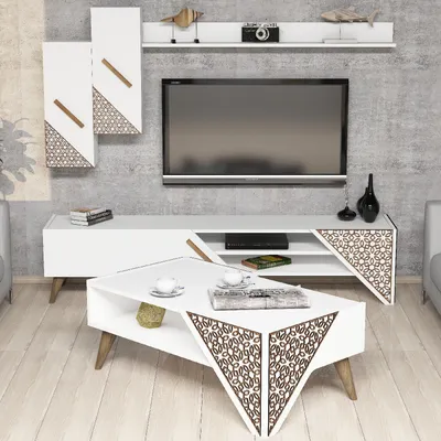 Obrázek produktu pro Skye Decor, Beril - Bílá, sestava nábytku do obývacího pokoje, bílá, 100 % MELAMÍNOVĚ POVLÁKNĚNÉ DESKY, 180 x 37 x 40 cm