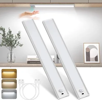 Zdjęcie produktu dla Oświetlenie LED z czujnikiem ruchu – listwa LED, ładowalna lampka pod meble do kuchni i garderoby (zestaw 2 sztuk)