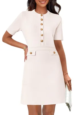 Immagine prodotto di MEROKEETY, abito a maglia da donna, modello aderente, maglione con bottoni, maniche corte, scollo rotondo
