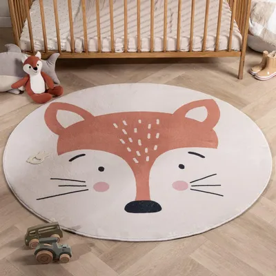 Produktbild von Volero - Waschbarer Spielteppich Rund - Sammy Fox Orange - Ø 100 cm - Kinderzimmer, Babyzimmer - Klassik