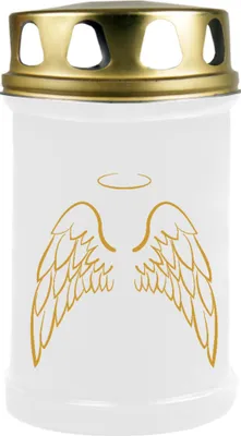 Produktbild von Grabkerze Weiß ( Druck Gold ), Brenndauer: 48 Stunden, Motiv: Engelsflügel