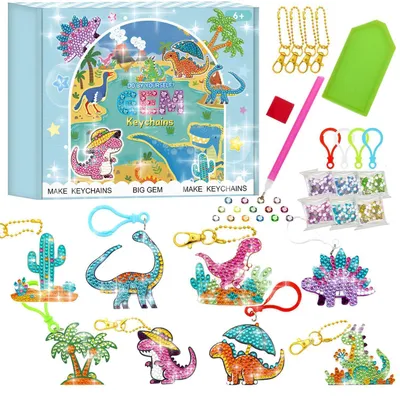 Produktbild von Diamant Painting Bastelset Kinder 8 Stück Dinosaurier Schlüsselanhänger ab 6 Jahre