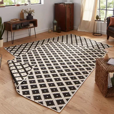 Produktbild von Wendeteppich Nizza Schwarz Creme In- & Outdoor, Größe:120x170 cm