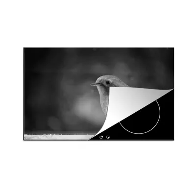 Produktbild von KitchenYeah© Herdabdeckplatte Rotkehlchen - Schnee - Vogel - Schwarz - Weiß , 80x52cm, Küche Deko, Glaskeramikkochfeld Herdabdeckung, Abdeckplatte fùr Kochfeld