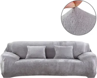 Produktbild von (4-Sitzer, Silber grau) Sofabezüge aus Stretch-Samt, rutschfeste Sofabezüge, Couchbezüge, elastischer Möbelschutz