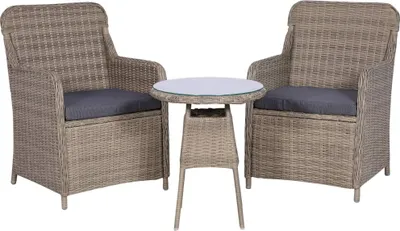 Image de set bistrot 3 pièces avec coussins Poly rotin brun