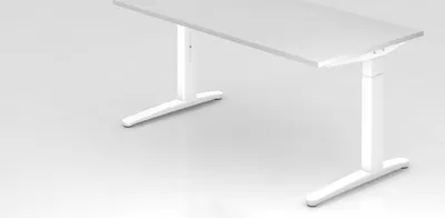 Produktbild von Schreibtisch Mika | Weiß | Weißes Gestell | BxT 160x80cm | Arbeitshöhe 65-85cm | höhenjustierbar, 1cm Raster | C-Fuß-Gestell | Rechteckform