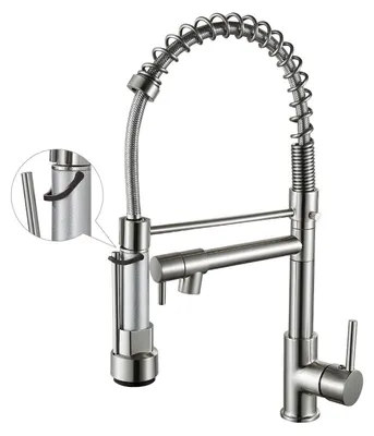 Image de Robinet de cuisine avec douchette extractible, bec haut, mitigeur, finition nickel brossé