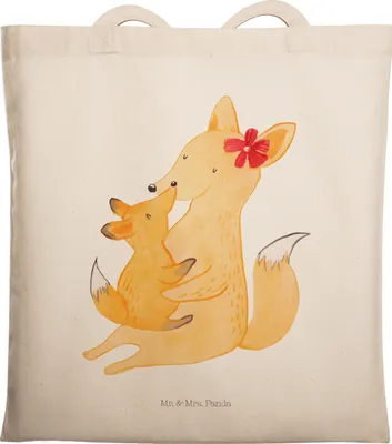 Produktbild von Mr. & Mrs. Panda Jutebeutel Fuchs Mama - Transparent - Geschenk, Shopping Tasche, Muttertag, Beutel, Tote Bag, Tochter, Schoß, Mutter, canvas, Stoffbeutel, Einkaufstasche