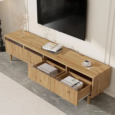 Produktbild von okwish Lowboard holz 178cm mit 4 Schubladen,TV-Schrank mit Aufbewahrung für Wohnzimmer,Sideboard in MDF und Acryloptik