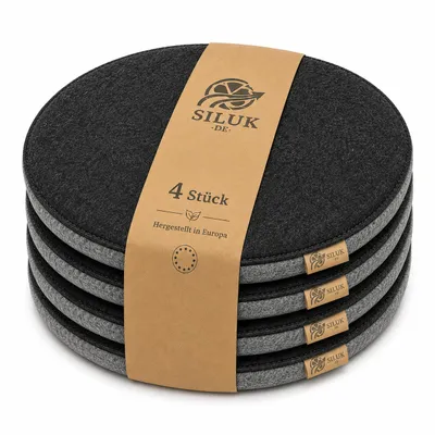 Produktbild von SILUK gemütliches Sitzkissen aus Filz Ø 36cm - Stuhlkissen - Komfortable Waschbare - 4er Set Grau I Schwarz für Bank Stuhl