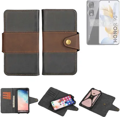 Produktbild von K-S-Trade Handyhülle Schutzhülle Hülle Bookstyle Wallet-Case kompatibel mit Honor 90 Bumper Rundumschutz schwarz-braun 1x