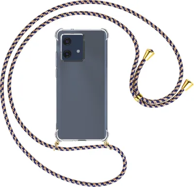 Produktbild von Handykette Backcover-Schutzhülle mit Band (Metall goldfarben) für Motorola Edge 40 Neo (XT2307-1, 6.55'') - blau+beige