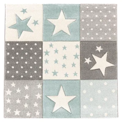 Produktbild von TT Home Kinderzimmer Teppich Konturenschnitt 3D Optik Geometrisches Karo Muster Blau Größe 240x340 cm