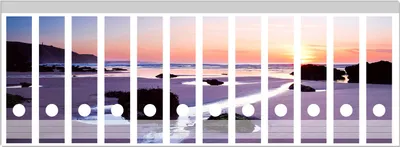 Produktbild von Wallario Ordnerrücken Sticker, selbstklebend für breite Ordner, 12 Stück, Motiv Sonnenuntergang am einsamen Strand
