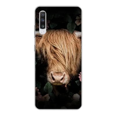 Produktbild von MuchoWow® Handyhülle Schutzhülle Hülle für Samsung Galaxy A70 Schottischer Highlander - Kuh - Blätter Silikon Softcase Handy Hülle - Schutzhaube