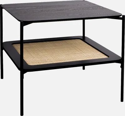 Produktbild von sweeek - Quadratischer Couchtisch mit Holzeffekt und Rohrgeflecht Doppelplatte - Schwarz