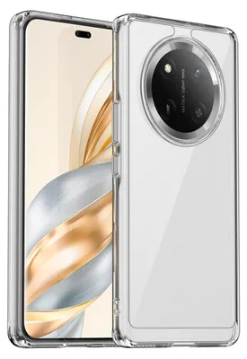 A clear protective case for a smartphone, showing the back and side of the phone.