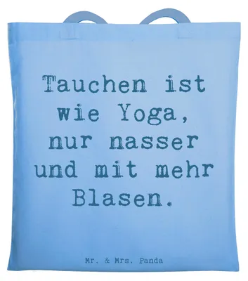 Produktbild von Mr. & Mrs. Panda Jutebeutel Spruch Tauchen Yoga - Sky Blue - Geschenk, Tauchermaske, Sportart, Sportler Geschenke, Freiheit, Tote Bag, Schultasche, Unterwasserwelt