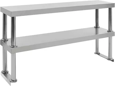 Image de Plateau de travail à 2 niveaux, plateau supérieur pour cuisine professionnelle, table en acier inoxydable, étagère supérieure en acier inoxydable, dimensions : 120 x 30 x 65 cm, en acier inoxydable