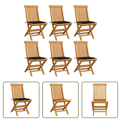 Produktbild von The Living Store Gartenstühle mit Schwarzen Kissen 6 Stk. Massivholz Teak
