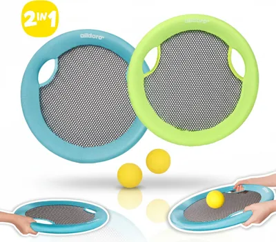 Produktbild von 2 in 1 Beachball-Set & XL Wurfscheibe - Doppelspaß für Strand und Garten mit Handtrampolinen für Kinder ab 5 Jahren