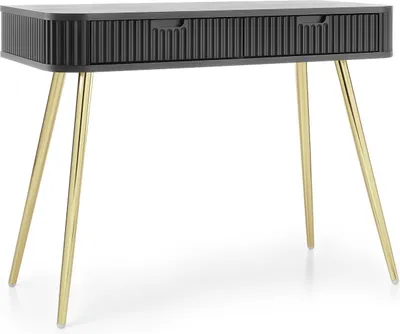 Produktbild von Schminktisch 103X80X49 Cm Zova T-103 Cm Mit 2 Schubladen Schwarz/Goldene Beine