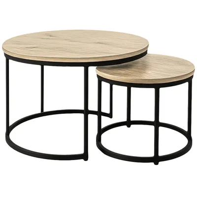 Zdjęcie produktu dla Stoliki kawowe okrągłe zestaw stolików loft fi 70x47cm fi 50x39 dąb sonoma