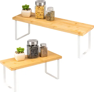 Obrázek produktu pro Sada 2 stojanů na kořenky Bremermann, kuchyňské stojany z bambusu a bílého kovu, šířka cca 36 a 50 cm