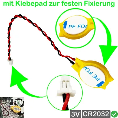Produktbild von RTC CR2032 BIOS CMOS Batterie Knopfzelle Akku Battery mit Steckerkabel für Kabel - Stecker 5,0 x 2,3mm