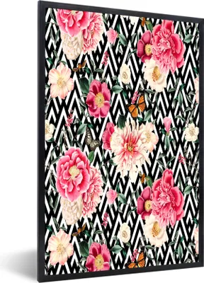 Produktbild von MuchoWow® MuchoWow® Gerahmtes Poster Blumen - Muster - Abstrakt 20x30 cm - Poster mit zchwarzem Bilderrahmen - Drucken - Bilder Poster im Rahmen