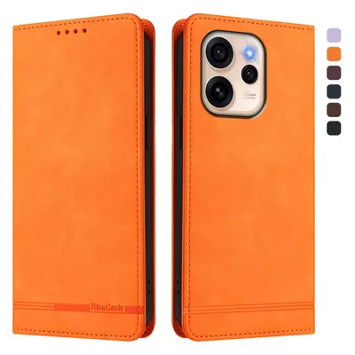 Image de Housse pour Oppo Reno15 5G,Polyuréthanerétro en cuir, étui à rabat avec porte-cartes et magnétique Orange