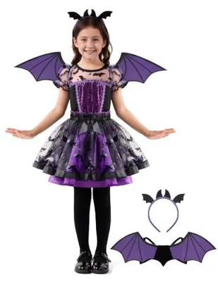 Zdjęcie produktu dla Kostium nietoperz fioletowy tutu dla dziewczynki halloween ze skrzydłami