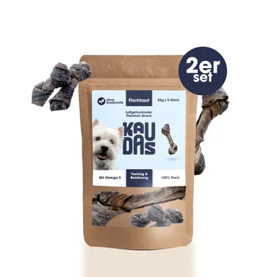 Produktbild von KAUDAS Hundekausnack Fischhaut Knoten – 2× 55g Zahnpflege, Kabeljauhaut & Omega-3