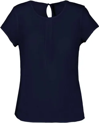 Produktbild von Kariban Damen Bluse Kurzarm Crepe Optik lässig casual Shirt T-Shirt, Größe:36, Farbe:Deep Sea Blue